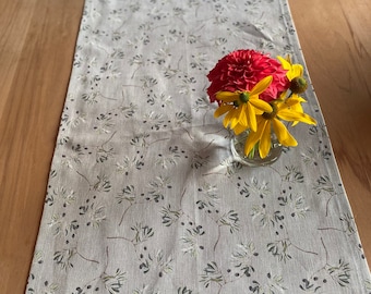 Mediterranean table runner, pure linen, olive branches, shabby chic