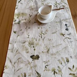 Wild herb table runner, 100% pure linen, shabby chic