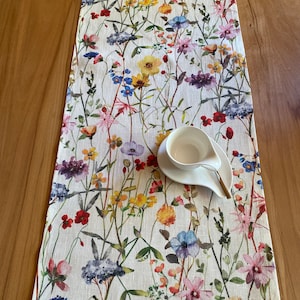 Scandinavian wildest wildflower meadow, table runner, shabby chic 100% linen image 1