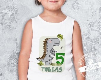 Iron-on picture Dino children, birthday iron-on film with dinosaur for birthday or kindergarten, customizable with name and age number