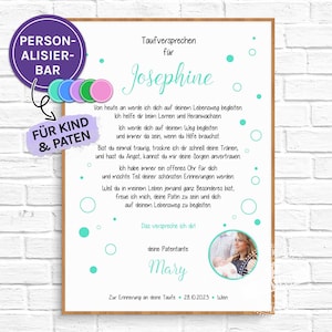 Patenbrief, Taufbrief als Geschenk zur Taufe für Patenkind von Taufpatin zur Erinnerung für das Patenkind, personalisierbar Papier, Leinwand