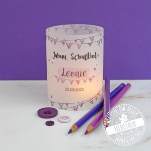 Einschulungsparty Windlichthülle aus Transparentpapier, Einschulung Deko, personalisierbar, Kerzenhülle 4er Set für Teelicht Windlicht rosa