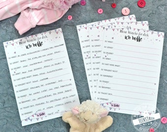 Gift for the birth, guest book cards for good wishes to the baby, I hope you will, future wishes, baby shower game, guest book idea pink