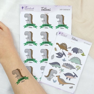 Kindertattoo Dinos | temporäre Tattoos Dinosaurier für den Kindergeburtstag personalisiert | Einschulung und Mottopartys | Klebetattoos Set