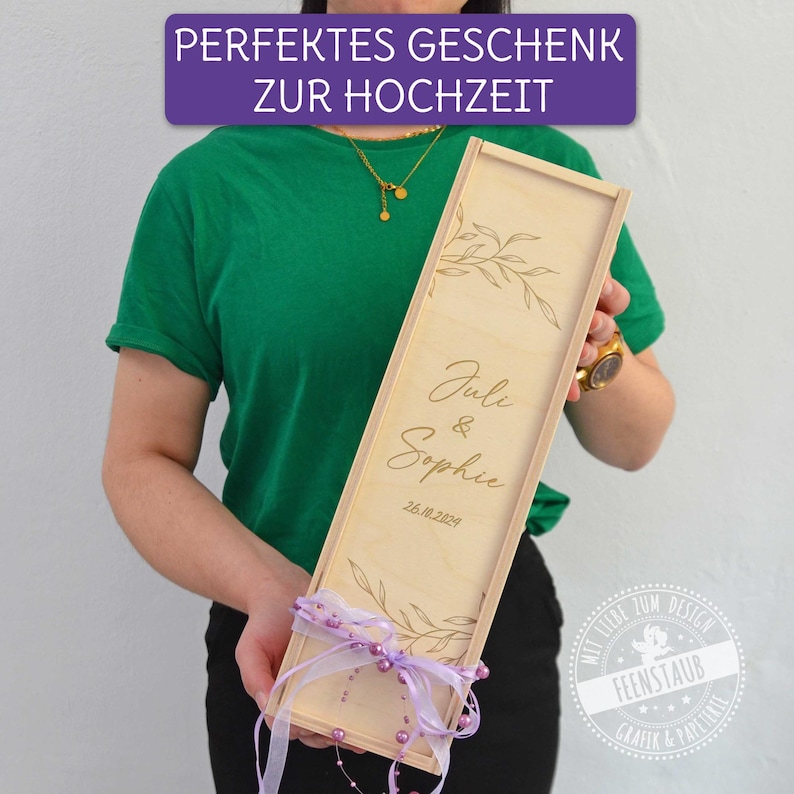Wein schenken, Gravierte Holzbox