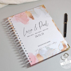 Libro de planificación de bodas personalizado, planificador de bodas alemán con muchas listas de verificación, consejos, incluida una biblioteca en línea, con nombres y fecha imagen 2