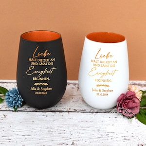 Windlicht personalisiert mit Namen, Teelichthalter Hochzeit, graviertes Windlichtglas mit Spruch und Namen, Hochzeitsdeko, Hochzeitsgeschenk