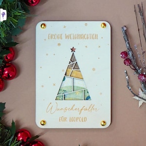 Geldcadeau Kerstwensvervuller, geldenvelop voor Kerstmis, geldverpakking Kerstcadeau, houten kerstkaart, kerstboom