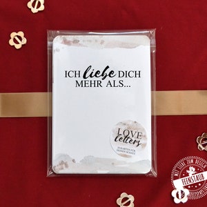 Liefdesbrieven, 20 kaarten met 20 liefdesbriefjes voor je geliefde, ik hou meer van jou dan... en nog veel meer. maak de zinnen af en geef ze weg