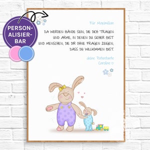 Peetouderbrief konijntjespaar, petercertificaat doopbrief voor petekind als cadeau voor de doop en als souvenir, doopcadeau peetvader, geboortecadeau