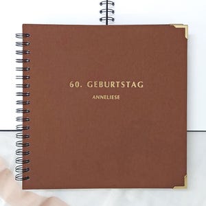 Libro degli ospiti per il compleanno | Copertina per libro in lino | goffratura individuale in oro o argento, vuota per incollare biglietti d'auguri e foto del libro degli ospiti