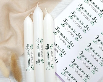 Personalized First Communion candle tattoos with names | Eucalyptus candle foil | DIY Communion favors | Confirmation table decorations
