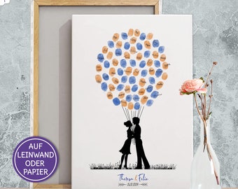 Gästebuch Hochzeit, Weddingtree Liebespaar, Fingerabdrücke Fingerabdruckbild, individuell auf Leinwand und Papier, Geschenk zur Hochzeit