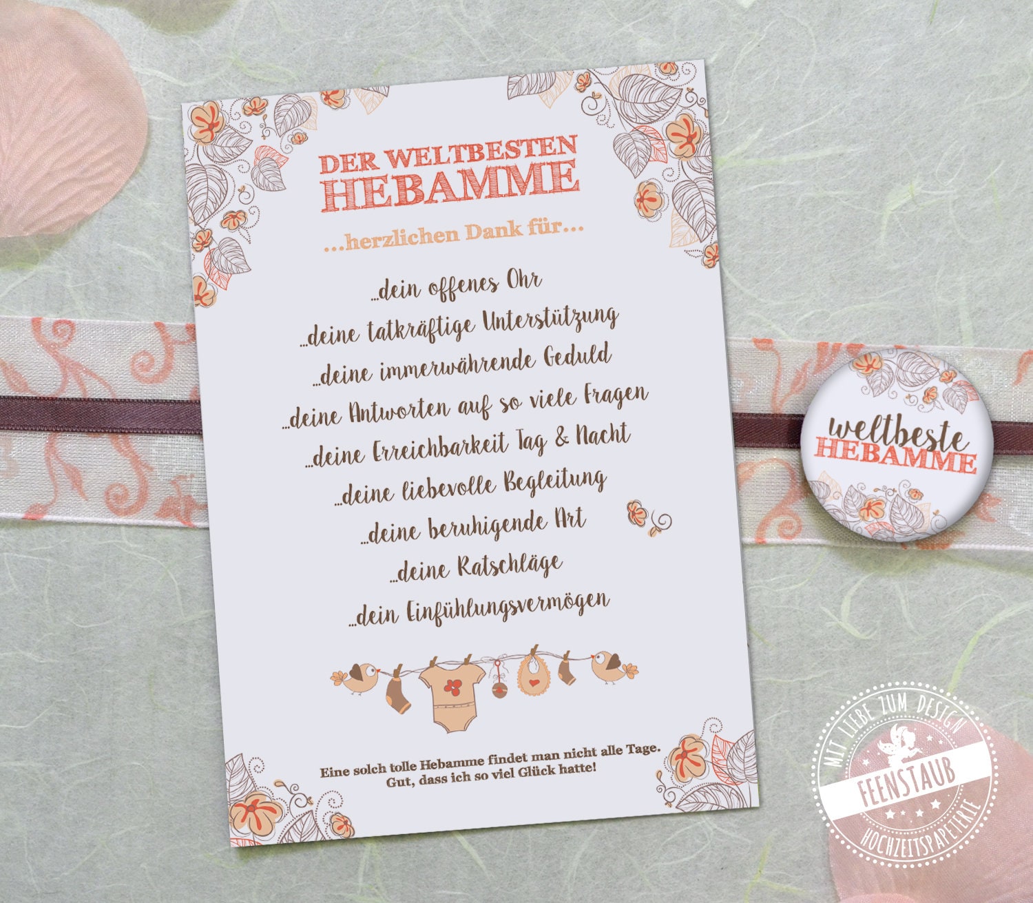 Hebamme Geschenk – ‚I Am A Midwife‘ Kosmetiktasche Mit Reißverschluss | 23x17 Cm, Segeltuch, Floraler 3D-Druck