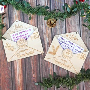Wunschzettel Weihnachten, Weihnachtskuvert personalisiert, Weihnachtsbrief, Brief ans Christkind, Weihnachtsmann Postkasten, Holzumschlag