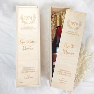 Weinkiste Geburtstag graviert | personalisierte Weinbox mit Deckel | Geschenkbox mit Gravur | Holzbox, Verpackung Wein | Geburtstagsgeschenk
