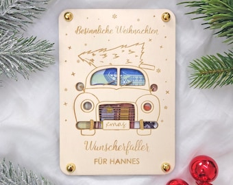 Regalo di Natale in legno con denaro | Portafortuna personalizzato con nome