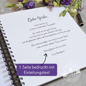 Gästebuch für die Hochzeit, mit vorgedruckten Fragen zum Ausfüllen, personalisierbar, Hochzeitsgästebuch Eukalyptus Hardcover Buchdeckel Bild 8
