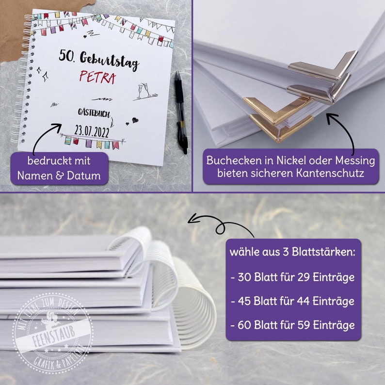 Guest book for the birthday with funny questions for the guests to fill out, personalizable with name, occasion and date, spiral binding image 2