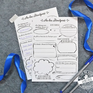 Gastenkaarten, gastenboekkaarten met vragen voor de bruiloft, kaarten om in te vullen, bruiloftsgastenboek, alternatieve tekstballonnen voor bruiloftsgasten