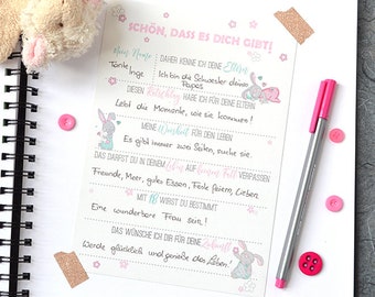 Baptism guest book cards with questions to fill out, baptism guest book advice, wisdom, wishes for baby, baptism keepsake, rabbit