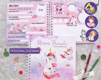 Freundebuch Kindergarten Einhorn , personalisiertes Freundschaftsbuch für die ersten Freunde aus der KITA, Krippe/Kindergarten, Freunde Buch