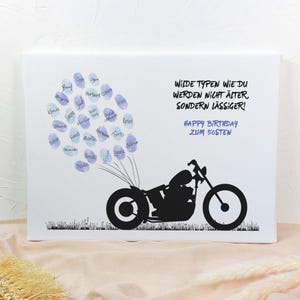 Motorcycle fingerprint picture for birthday | individual guest book alternative for bikers | paper or canvas | print for fingerprints