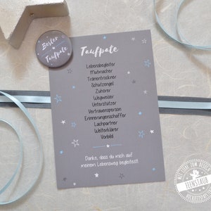 Regalo padrino, padrino grazie, padrino, padrino chiedi dolcezza con bottone, vuoi essere un padrino, grigio con stelle