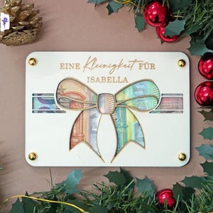 Geldcadeau Kerstwensvervuller, geldenvelop voor Kerstmis, geldverpakking Kerstcadeau, houten kerstkaart, strik