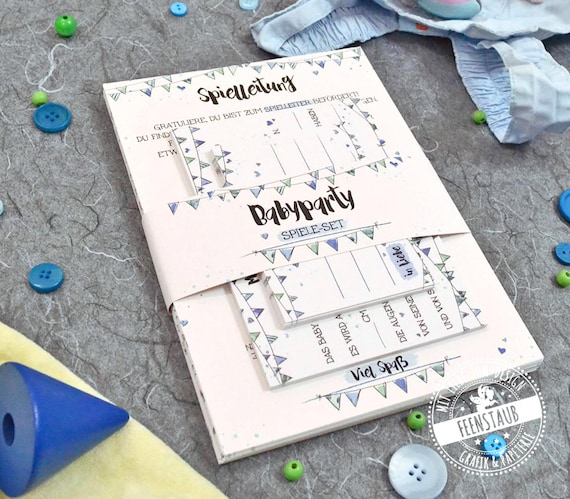 Babyparty Spiele-Karten Set - 25 Ratespiel-Karten A6, Geschlechtsneutral - Für Babyshower & Wunschkarten, Made In Germany