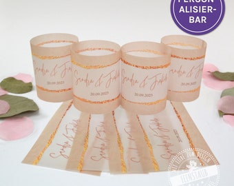 Tischdeko für die Hochzeit, Windlichthüllen 4er Set, Hochzeitstischdeko, Tischschmuck Hochzeit, personalisierte Teelichthüllen, Roségold