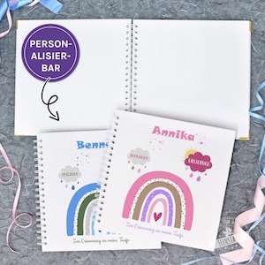 Libro degli ospiti battesimo compleanno personalizzabile rosa o blu, album per le voci, incollare foto e cartoline, libro dei ricordi arcobaleno