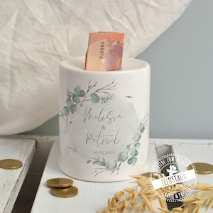 Money gift for the wedding, original & personal packaging, personalized money box made of ceramic with the name of the bride and groom, money box