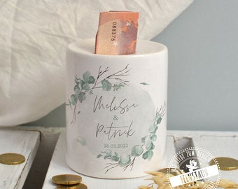 Money gift for the wedding, original & personal packaging, personalized money box made of ceramic with the name of the bride and groom, money box