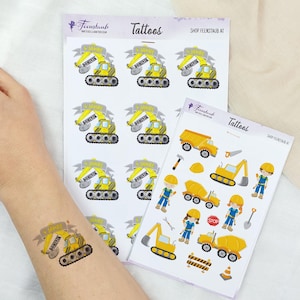Kindertattoo Baustelle | personalisierte, temporäre Tattoos Bagger für den Kindergeburtstag | Mottopartys, Fasching| Gastgeschenke