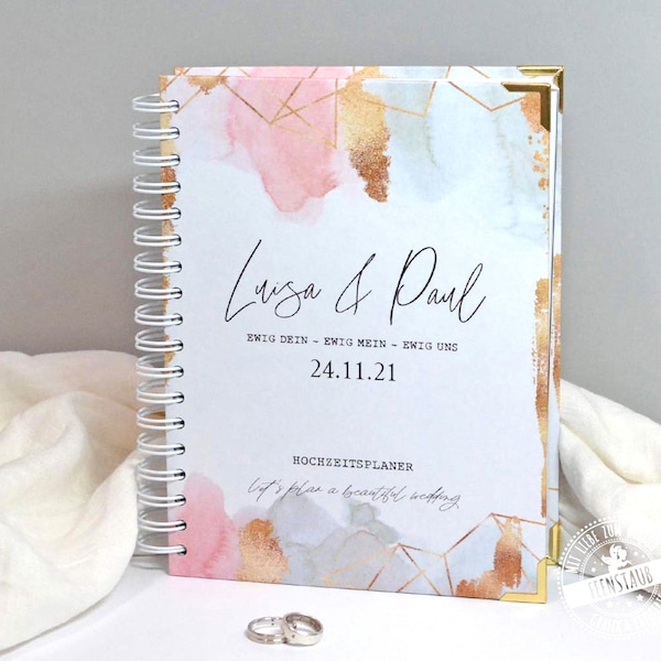 Wedding planner book can be personalized, Wedding Planner German with many checklists, tips including online library, with names and dates