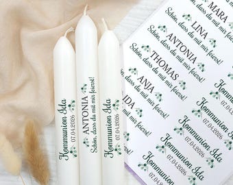 Personalized Confirmation Candle Tattoos | Eucalyptus Waterslide Decals for Communion | DIY Giveaways, Confirmation Table Decorations with Names