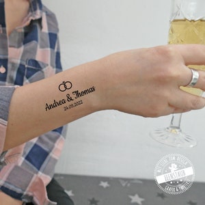 Tattoo for wedding, personalized with bride and groom names and wedding date, temporary adhesive tattoo for all wedding guests, wedding party