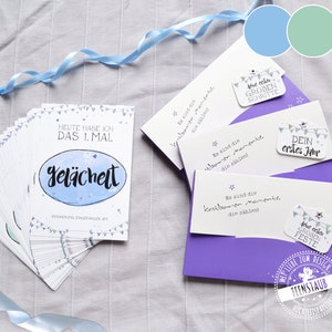 Carte cardine per bambini per il primo anno, SET di 3 grandi passi, prime volte, cartoline mensili, cartoline fotografiche carte cardine per bambini tedesche, blu