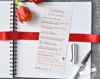 Gästebuchkarten mit Fragen Hochzeit, Hochzeitsgästebuchkarten zum Ausfüllen für die Gäste, Gästebuch Alternative, Hochzeit Gästebuch Idee
