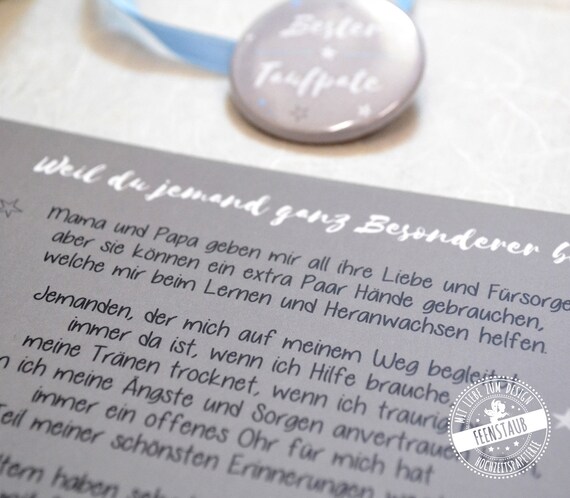 Taufpate Geschenk Taufpate Fragen Patenonkel Süße Karte Mit Button Willst Du Taupate Sein Grau Und Blau Mit Sternen