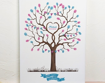 Vingerafdrukboom voor verjaardagen | gepersonaliseerde vingerafdrukafbeelding | gastenboekalternatief | papier | canvas | vingerafdrukafdruk