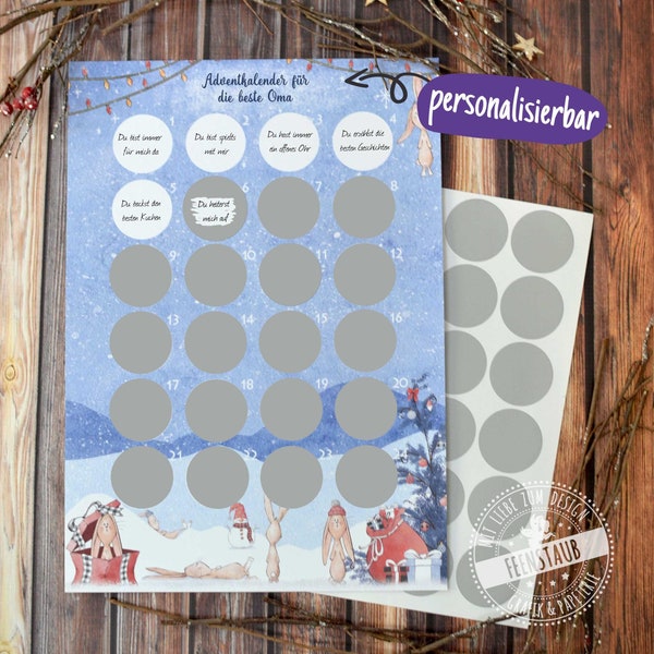 Rubbel Adventskalender, personalisierter Adventkalender zum selber machen, DIY Weihnachtskalender, Kalender für den Advent zum Rubbeln