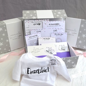 Regalo per la nascita e la gravidanza, cofanetto per bambina pieno di biglietti di auguri e consigli, tappe fondamentali, liste di controllo,...