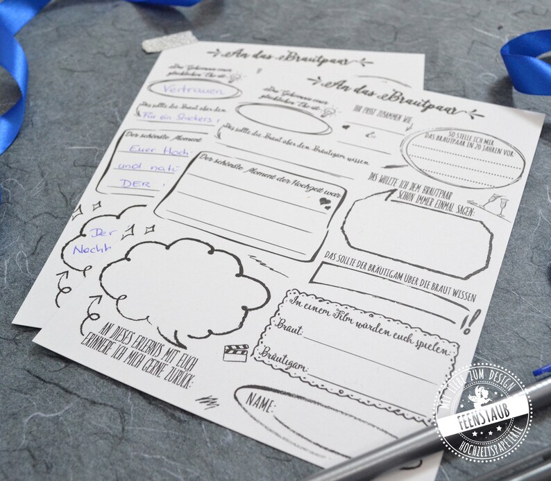 May include: A printable wedding game for the bride and groom. The game is titled "To the Bride and Groom" and includes questions about the couple's relationship. The game is printed on white paper with black ink.
