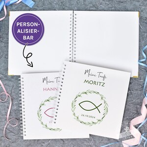 Gästebuch Taufe Geburtstag personalisierbar rosa oder blau, Album zum Eintragen, Einkleben von Fotos & Karten, Erinnerungsbuch Fisch