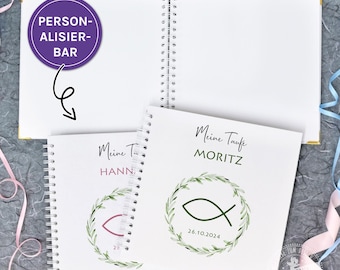 Guest book baptism birthday customizable pink or blue, album for entries, gluing in photos & cards, memory book fish