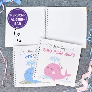Libro degli ospiti battesimo o 1° compleanno personalizzabile in rosa o azzurro, album per partecipazioni, foto e cartoline da incollare come souvenir, balena