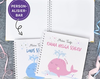 Guest book baptism or 1st birthday customizable pink or blue, album for entries, sticking in photos & cards as a souvenir, whale