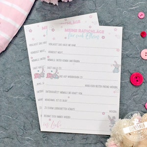 Regalo per la nascita, biglietti per il libro degli ospiti, consigli per la compilazione, domande per gli ospiti come promemoria, divertente idea per il libro degli ospiti per un baby shower a forma di coniglietto